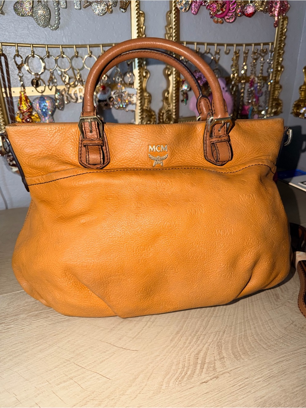 MCM Cognac Leather Top-Handle Satchel
